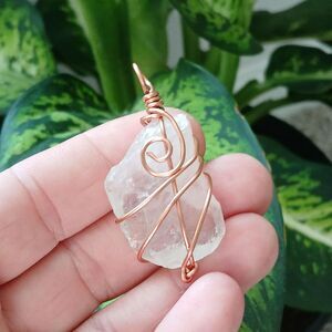 Raw Clear Quartz Crystal Pendant, Copper Wire Gemstone Pendant 2"